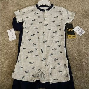 LEE Baby BLUE/GREY Romper 2 Piece Set NWT 24 MONTH